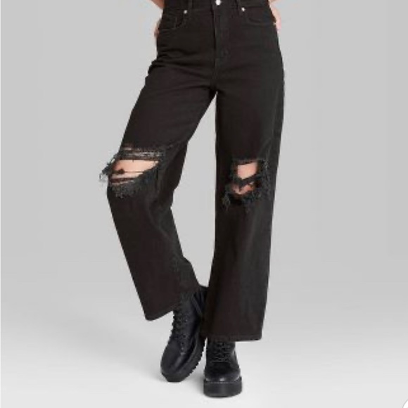 Super-High Rise Distressed Baggy Jeans - Wild Fable™ Black Wash - Picture 2 of 16